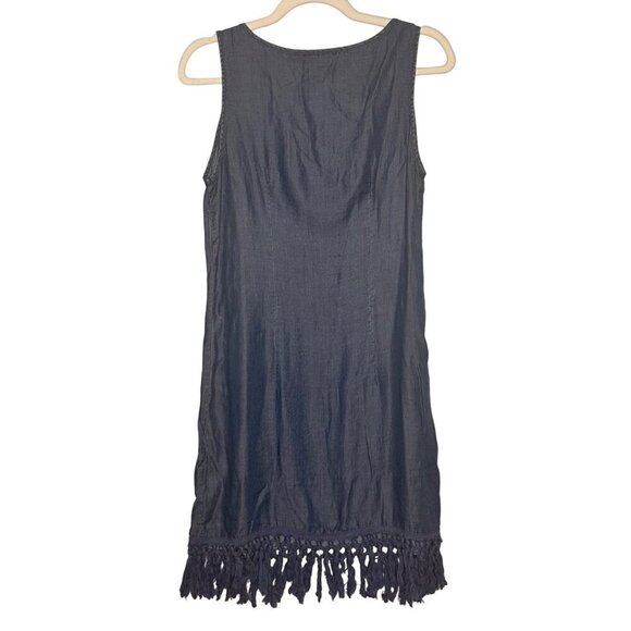 NY&Co Chambray Boho Embroidered Fringe Hippie Dress Womens XS Fairy Cottage 70s - Picture 3 of 10